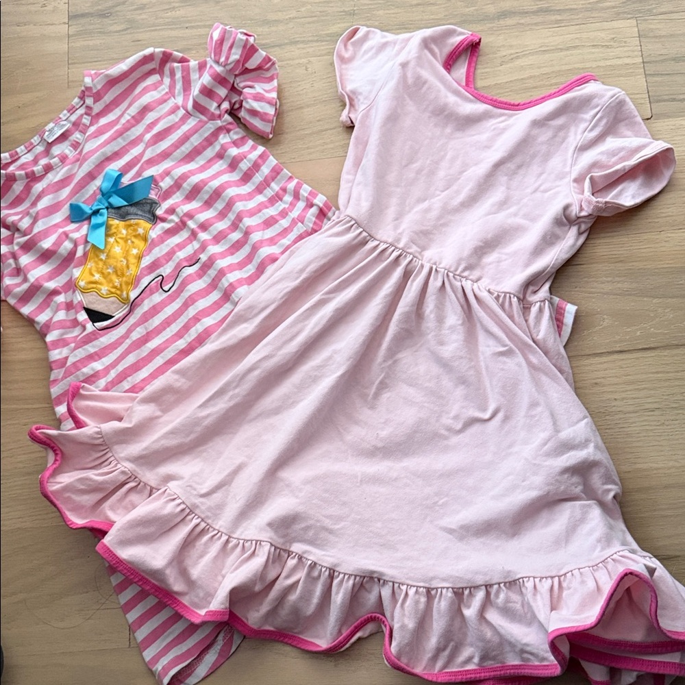 Girlhood Pink Solid Dress and Pencil Striped Dress for Girls